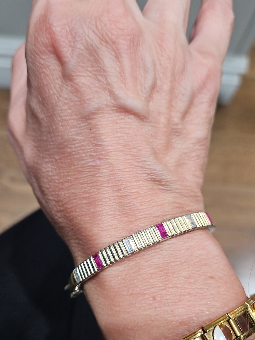 Gold-Tone Bracelet with Pink Accent Bars